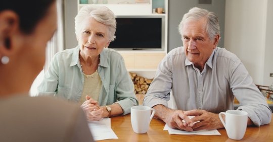 woman and man at table